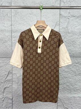 Gucci Brown Monogram Polo with Cream Accents